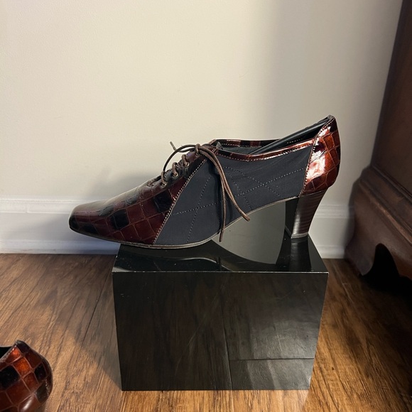 Vaneli Black and Brown Croc-Embossed Lace-Up Heels - Picture 5 of 7